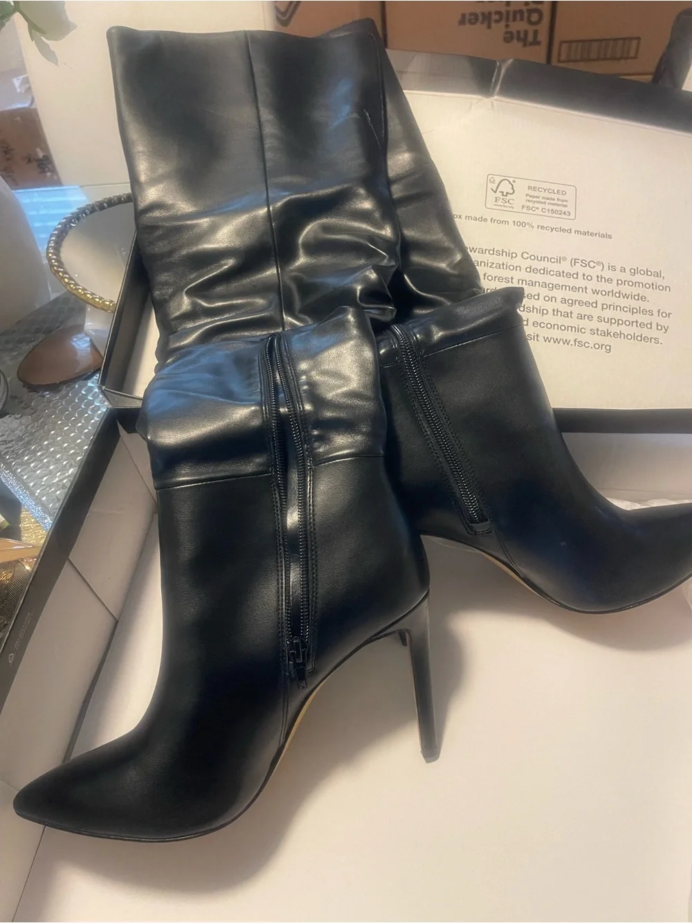 Black High Heel Slouch Boots - Women's Fashion Boot